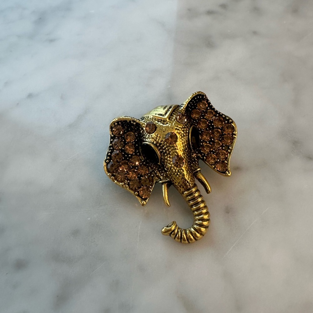 Gold Elephant Brooch with crystals